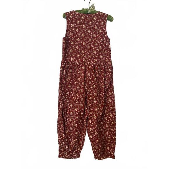 Vintage Red Floral Sleeveless Button-Front Jumpsuit with Pockets - Picture 11 of 11